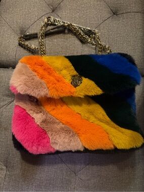 Kurt Geiger London Kensington Multicolor Faux Fur Shoulder Bag with Gold Chain